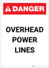 Danger: Overhead Power Lines Portrait - Label