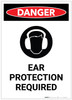 Danger: PPE Ear Protection Required with Icon Portrait - Label