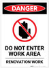 Danger: Renovation Work Do Not Enter with Icon Portrait - Label