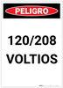 Danger: Spanish 120/208 Volts Portrait - Label