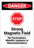 Danger: Strong Magnetic Field with Stop Icon Portrait - Label