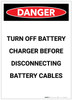 Danger: Turn Off Battery Charger Portrait - Label Danger: Turn Off Battery Charger Portrait - Label