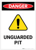 Danger: Unguarded Pit with Hazard Icon Portrait - Label Danger: Unguarded Pit with Hazard Icon Portrait - Label