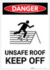 Danger: Unsafe Roof Keep Off with Icon Portrait - Label