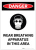 Danger: Wear Breathing Apparatus in This Area with Icon Portrait - Label