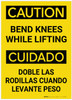 Caution: Bend Knees While Lifting Bilingual (Spanish) - Label