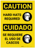Caution: Hard Hats Required Caution Bilingual Spanish - Label