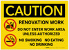 Caution: Renovation Work Do Not Enter No Drinking - Label