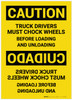 Caution: Mirrored Truck Drivers Must Chock Wheels - Label