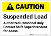 Caution: Suspended Load Authorized Personnel Only - Label