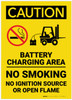 Caution: Battery Charging Area Forklift No Smoking Open Flame Vertical - Label Caution: Battery Charging Area Forklift No Smoking Open Flame Vertical - Label