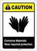 Caution: Corrosive Materials Wear Protection White Portrait - Label