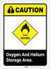 Caution: Oxygen and Helium Storage Area ANSI Portrait - Label