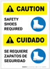 Caution: Safety Shoes Required Bilingual Spanish Portrait - Label