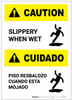 Caution: Slippery When Wet Bilingual Spanish Portrait - Label