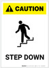 Caution: Step Down White Portrait - Label