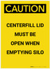 Caution: Centerfill Lid Must be Open When Emptying Silo Portrait - Label Caution: Centerfill Lid Must be Open When Emptying Silo Portrait - Label