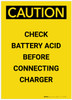 Caution: Check Battery Acid Portrait - Label Caution: Check Battery Acid Portrait - Label