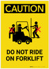 Caution: Do Not Ride On Forklift Multiple People Portrait - Label