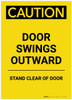 Caution: Door Swings Outward Stand Clear Of Door Portrait - Label Caution: Door Swings Outward Stand Clear Of Door Portrait - Label