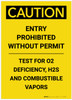 Caution: Entry Prohibited Without Permit Test for O2 Deficiency Portrait - Label