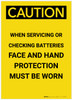 Caution: Face Shield Hand Protection Must be When With Batteries Portrait - Label Caution: Face Shield Hand Protection Must be When With Batteries Portrait - Label