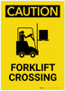 Caution: Forklift Crossing with Graphic Right Portrait - Label