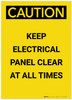 Caution: Keep Electrical Panel Clear at all Times Portrait - Label Caution: Keep Electrical Panel Clear at all Times Portrait - Label