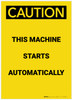 Caution: Machine Starts Authomatically Portrait - Label
