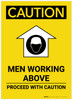 Caution: Men Working Above Proceed With Caution Portrait - Label