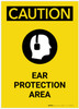 Caution: PPE Ear Protection Area With Graphic Portrait - Label