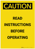 Caution: Read Instructions Before Operating Portrait - Label