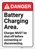 Danger: Battery Charging Area - Charger Must be Shut Off Before Connecting ANSI - Label