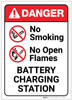 Danger: No Smoking/Open Flames - Battery Charging Station - Label