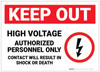 Keep Out High Voltage Authorized Personnel Only with Icon Landscape - Label