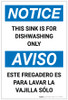 Notice: Sink Is For Dishwashing Only Bilingual Spanish Portrait - Label