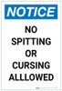 Notice: No Spitting or Cursing Allowed Portrait - Label