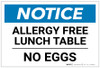 Notice: Allergy Free Lunch Table - No Eggs - Label