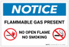 Notice: Flammable Gas Present No Open Flame/Smoking with Icons - Label Notice: Flammable Gas Present No Open Flame/Smoking with Icons - Label