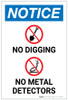 Notice: No Digging No Metal Detectors with Icons - Label Notice: No Digging No Metal Detectors with Icons - Label