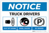 Notice: Truck Drivers Shut-Off Engine Set Brakes Wheel Chocks with Icons - Label