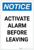 Notice: Activate Alarm Before Leaving Portrait - Label