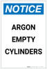 Notice: Argon Empty Cylinders Portrait - Label
