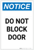 Notice: Do Not Block Door Portrait - Label Notice: Do Not Block Door Portrait - Label