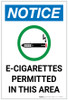 Notice: E Cigarettes Permitted In This Area with Icon Portrait - Label