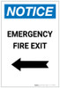 Notice: Emergency Fire Exit with Arrow Left Portrait - Label Notice: Emergency Fire Exit with Arrow Left Portrait - Label