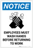 Notice: Employees Must Wash Hands Before Returning to Work Portrait - Label
