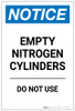 Notice: Empty Nitrogen Cylinders - Do Not Use Portrait - Label Notice: Empty Nitrogen Cylinders - Do Not Use Portrait - Label