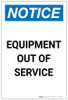 Notice: Equipment Out Of Service Portrait - Label