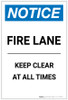 Notice: Fire Lane Keep Clear At All Times Portrait - Label